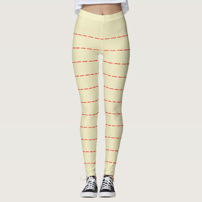 Pale yellow leggings with Red Horizontal Stripes (Front)