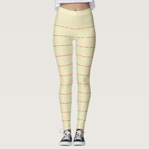 Pale yellow leggings with Red Horizontal Stripes