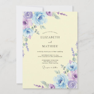 Pale Yellow Lilac Painted Wedding Invitation