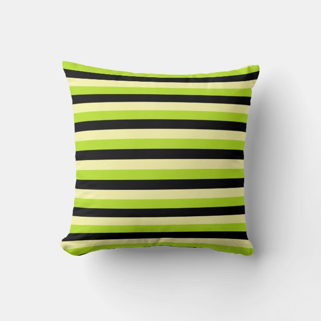 Pale Yellow, Lime Green and Black Stripes Throw Pillow (Front)