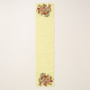 Pale Yellow long scarf with Poppies