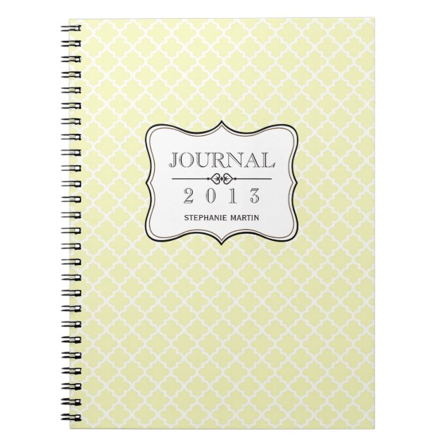 Pale yellow Moroccan tile personalized journal (Front)