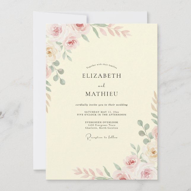 Pale Yellow Painted Wedding Invitation (Front)