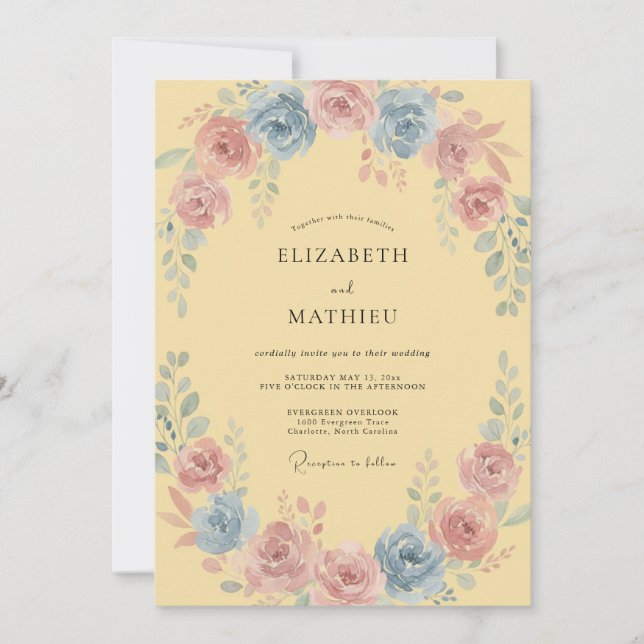Pale Yellow Pastel Floral Wedding Invitation (Front)