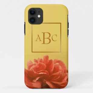 Pale Yellow Peach Floral Monogram iPhone 11 Case