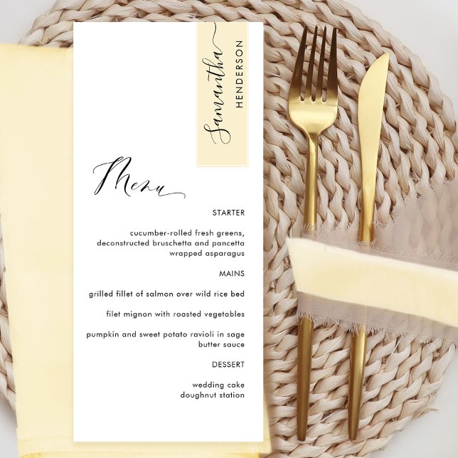 Pale Yellow Personalized with Guest Name Elegant Menu (Creator Uploaded)