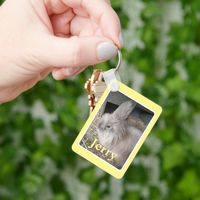 Pale Yellow Pet Rabbit Name and Photo Keychain (Hand)
