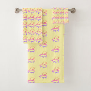Pale Yellow Piano Embellished  Bath Towel Set