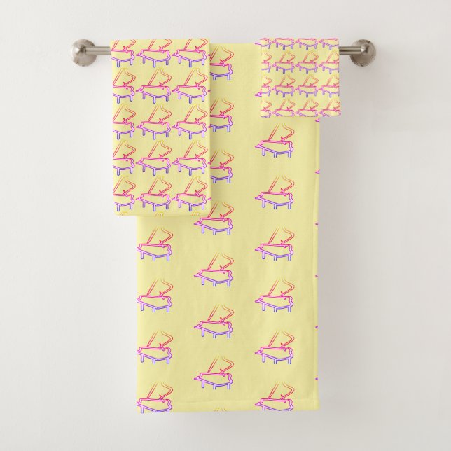 Pale Yellow Piano Embellished  Bath Towel Set (Insitu)