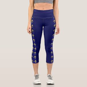 Pale Yellow Plane Airplane Aviation Fly Airways Capri Leggings