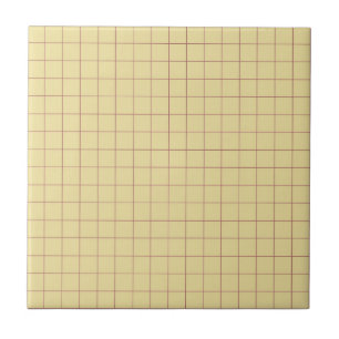 Pale Yellow & Red Checkered Retro Minimalist  Ceramic Tile