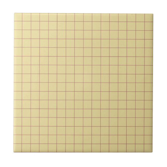 Pale Yellow & Red Checkered Retro Minimalist  Ceramic Tile (Front)
