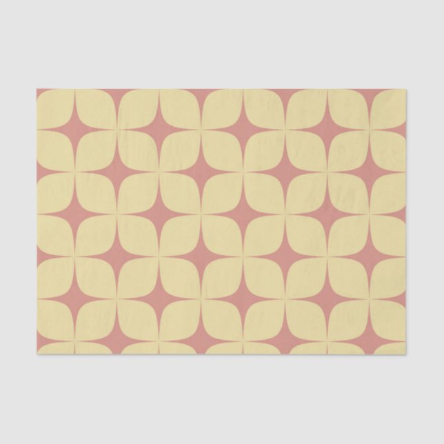 Pale Yellow Red Mid Century Modern Boho Geometric  Tissue Paper (Front)