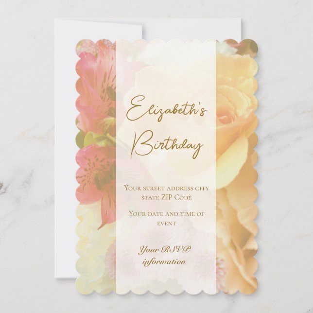 Pale Yellow Rose Birthday Invitation Card (Front)