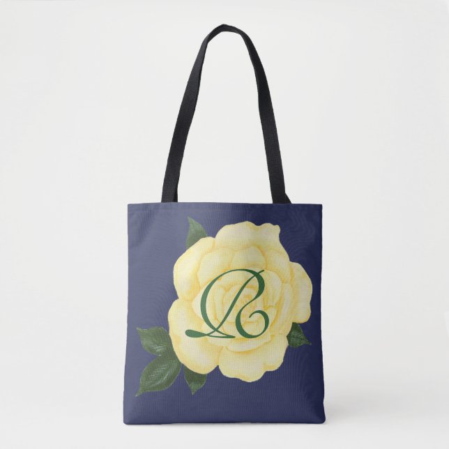 Pale Yellow Rose, Bridesmaid Monogram Tote Bags (Front)