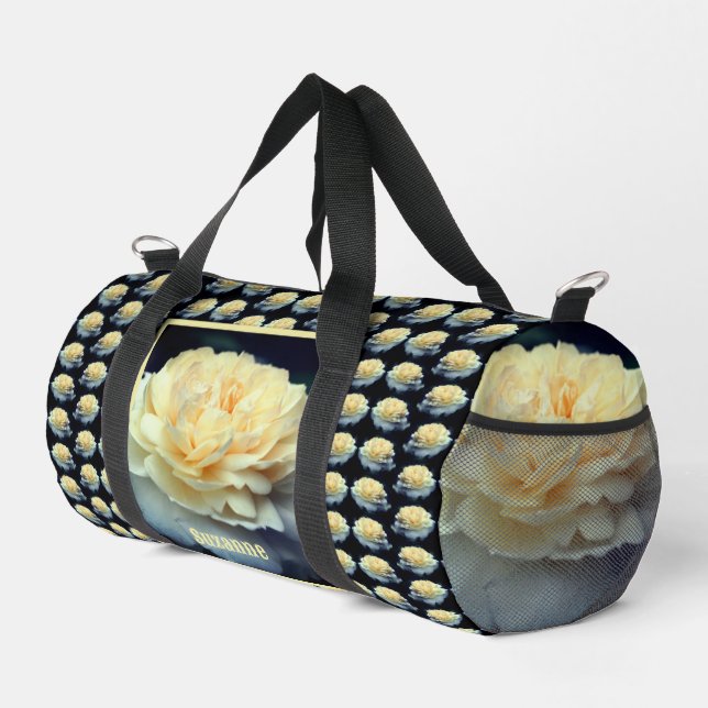 Pale Yellow Rose In Bloom Mirror Personalized Duffle Bag (Right Corner)