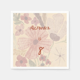 Pale Yellow & Rusty Red Watercolor Florals Napkins