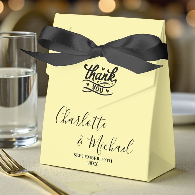 Pale Yellow Script Minimalist Wedding Favor Boxes (Creator Uploaded)