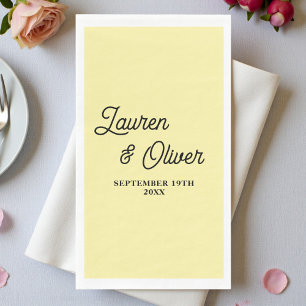 Pale Yellow Script Minimalist Wedding Paper Guest Towels