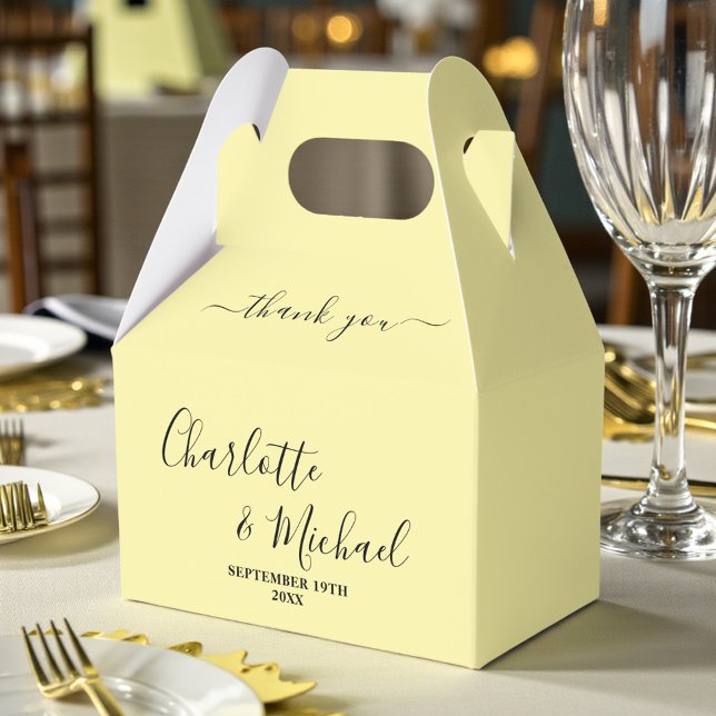 Pale Yellow Script Minimalist Wedding Thank You Favor Boxes (Creator Uploaded)