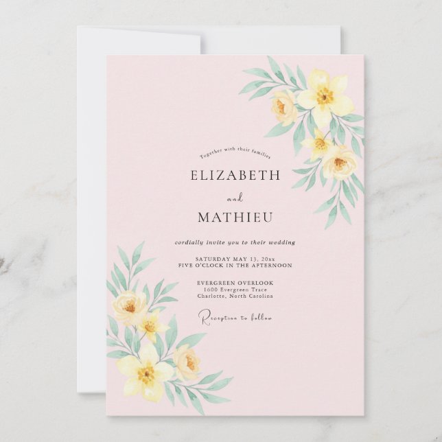 Pale Yellow Spring Blossom Wedding Invitation (Front)
