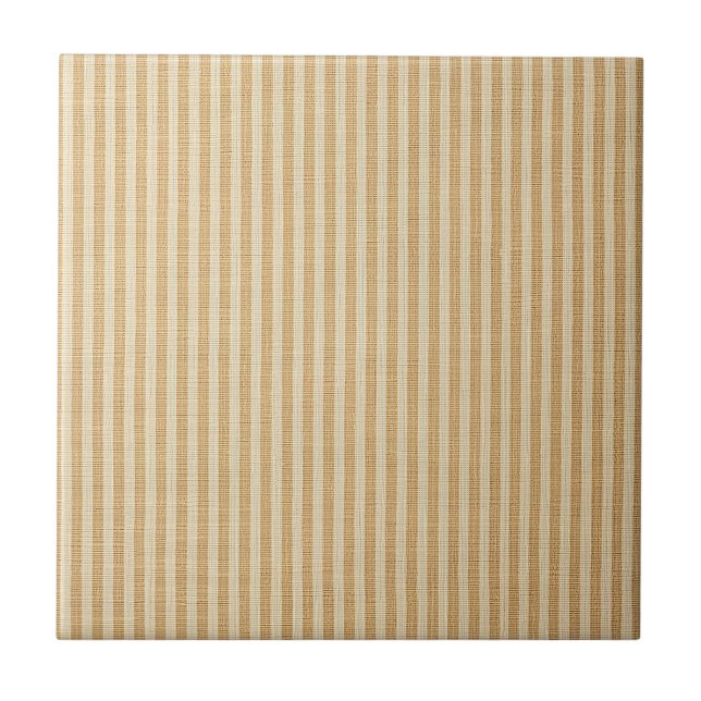 Pale Yellow Stripes Threaded Fabric Pattern Ceramic Tile (Front)