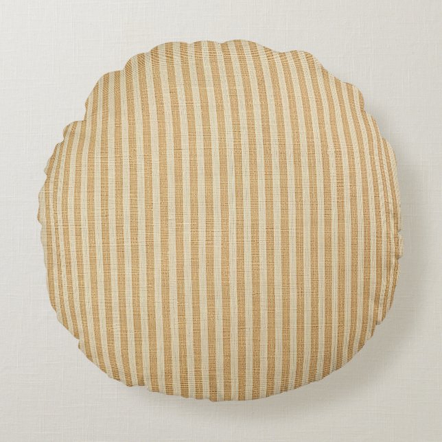 Pale Yellow Stripes Threaded Fabric Pattern Round Pillow (Front)