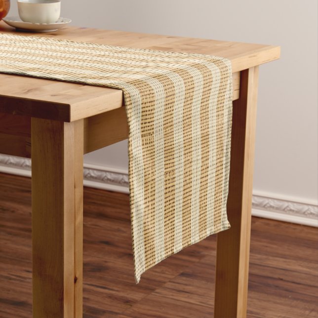 Pale Yellow Stripes Threaded Fabric Pattern Short Table Runner (In Situ)