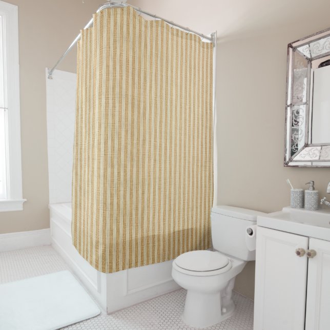 Pale Yellow Stripes Threaded Fabric Pattern Shower Curtain (In Situ)