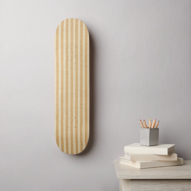 Pale Yellow Stripes Threaded Fabric Pattern Skateboard (Wall Art)