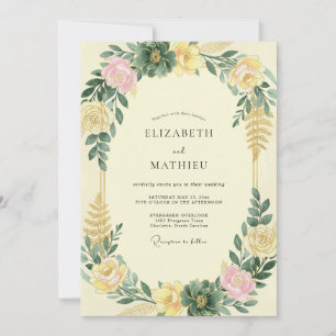 Pale Yellow Succulent Eucalyptus Wedding Invitation