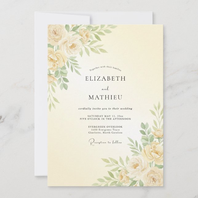 Pale Yellow Sweet Spring Wedding Invitation (Front)