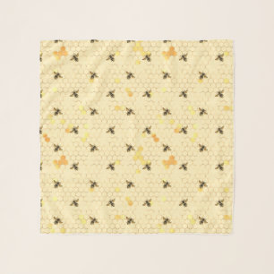 Pale Yellow Trendy, Honey Bee, Honey Comb Pattern Scarf