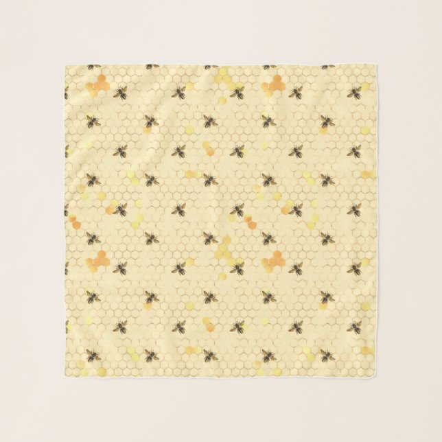 Pale Yellow Trendy, Honey Bee, Honey Comb Pattern  Scarf (Front)