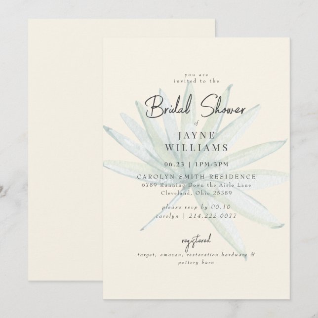 Pale Yellow Tropical Frond Bridal Shower  Invitation (Front/Back)