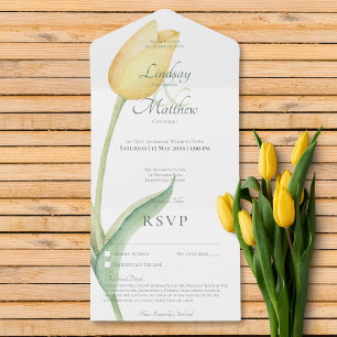 Pale Yellow Tulip Solo Modern No Dinner w/ Details All In One Invitation