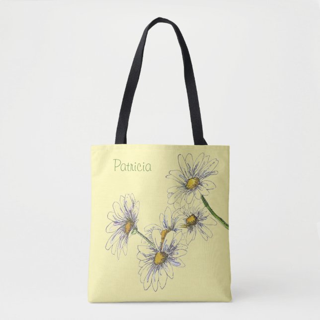 Pale Yellow Watercolor Daisy Design on Tote Bag (Front)