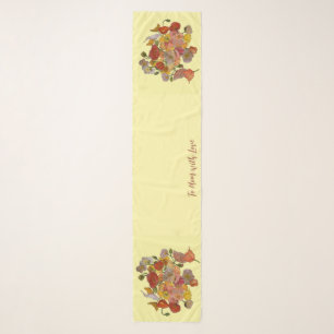 Pale yellow with colorful poppies & message long scarf