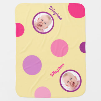 Pale Yellow with Pink and Purple Polka Dots Photo Stroller Blanket