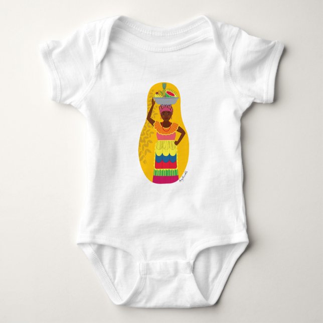Palenquera of Cartagena Matryoshka Baby Bodysuit (Front)