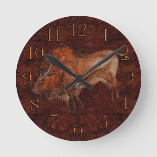 Paleolithic Bison Cave Painting Art Round Clock