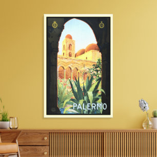 Palermo Church in Italy, Vintage Travel Poster Art Canvas Print