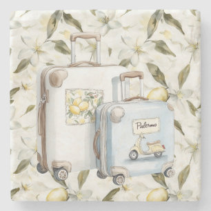 Palermo Italian coast Lemons Suitcases Stone Coaster