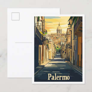 Palermo Italy Art Vintage Travel Illustration Postcard