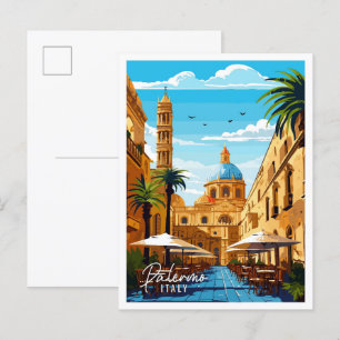 Palermo Italy vintage travel illustration Postcard