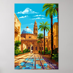 Palermo Italy vintage travel illustration Poster