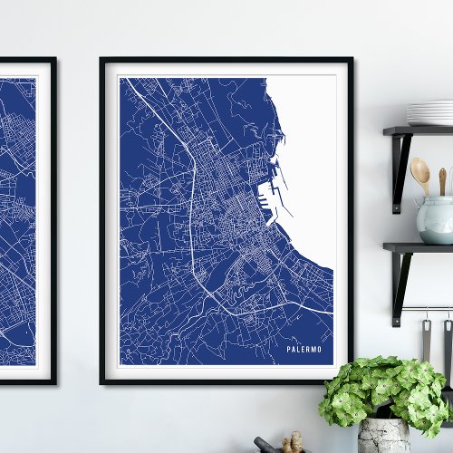 Palermo Map Contemporary Navy Blue Line Map Poster