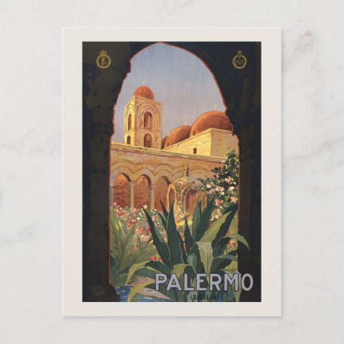 Palermo Sicilia 1920s Vintage Travel Poster Postcard