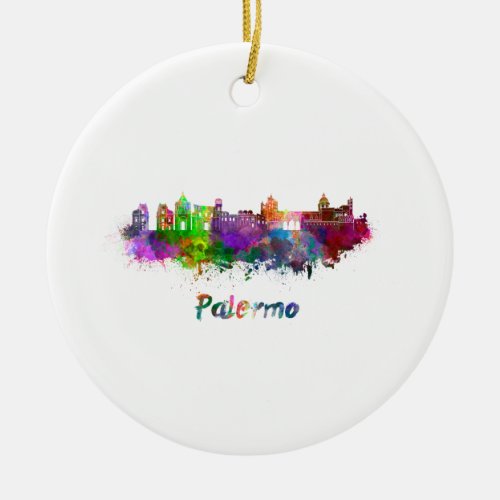 Palermo skyline in watercolor ceramic ornament