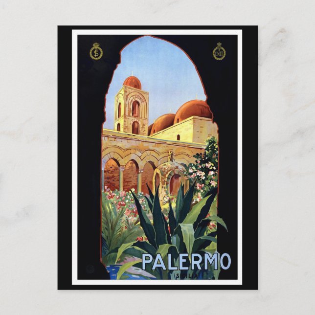 "Palermo" Vintage Travel Poster Postcard (Front)